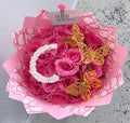 Pink Rose Bouquet with Butterflies